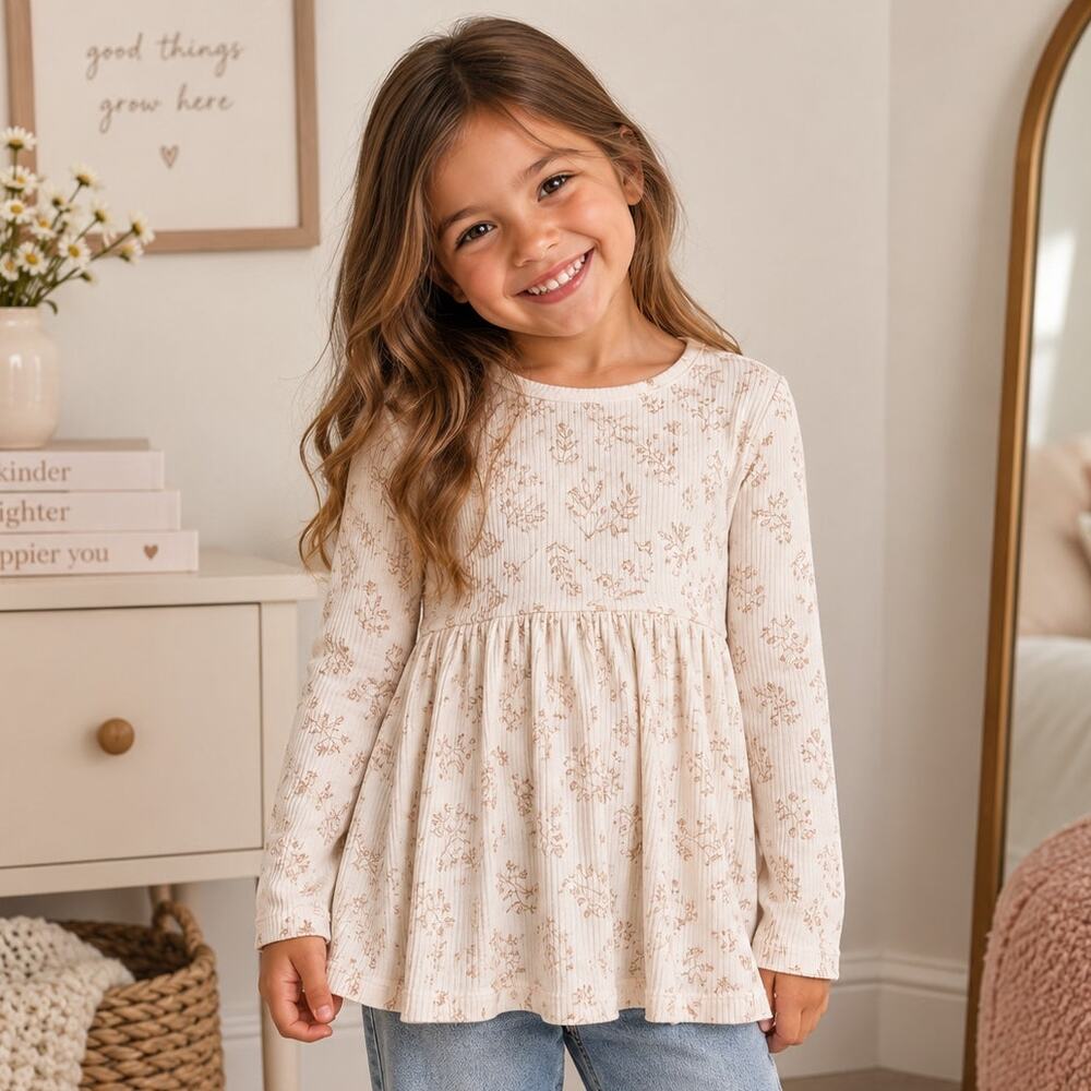 Easy Peasy Ribbed Floral Babydoll Top Girls Size 5T
